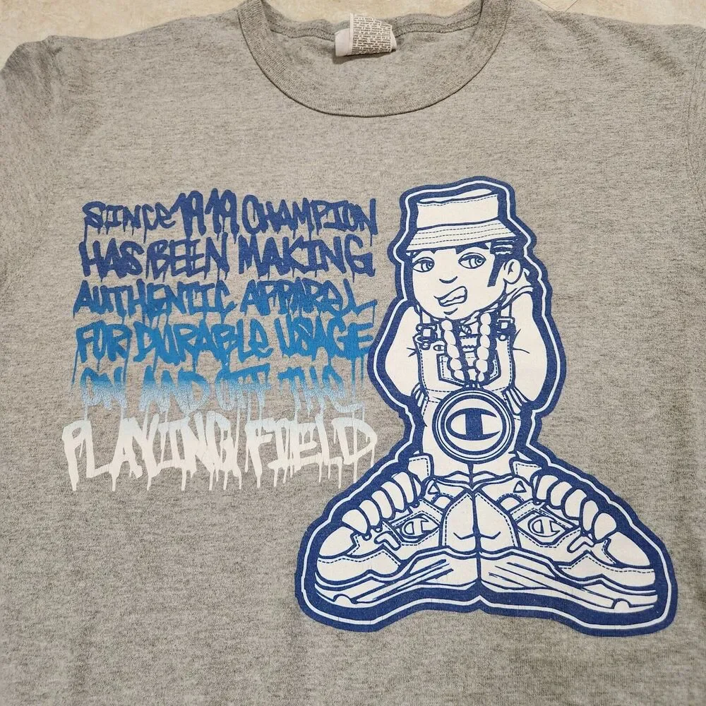 VTG‎ Y2K 2000s Champion Mens XL X-Large Rap Tee Streetwear Gray Graphic T Shirt - Picture 5 of 9